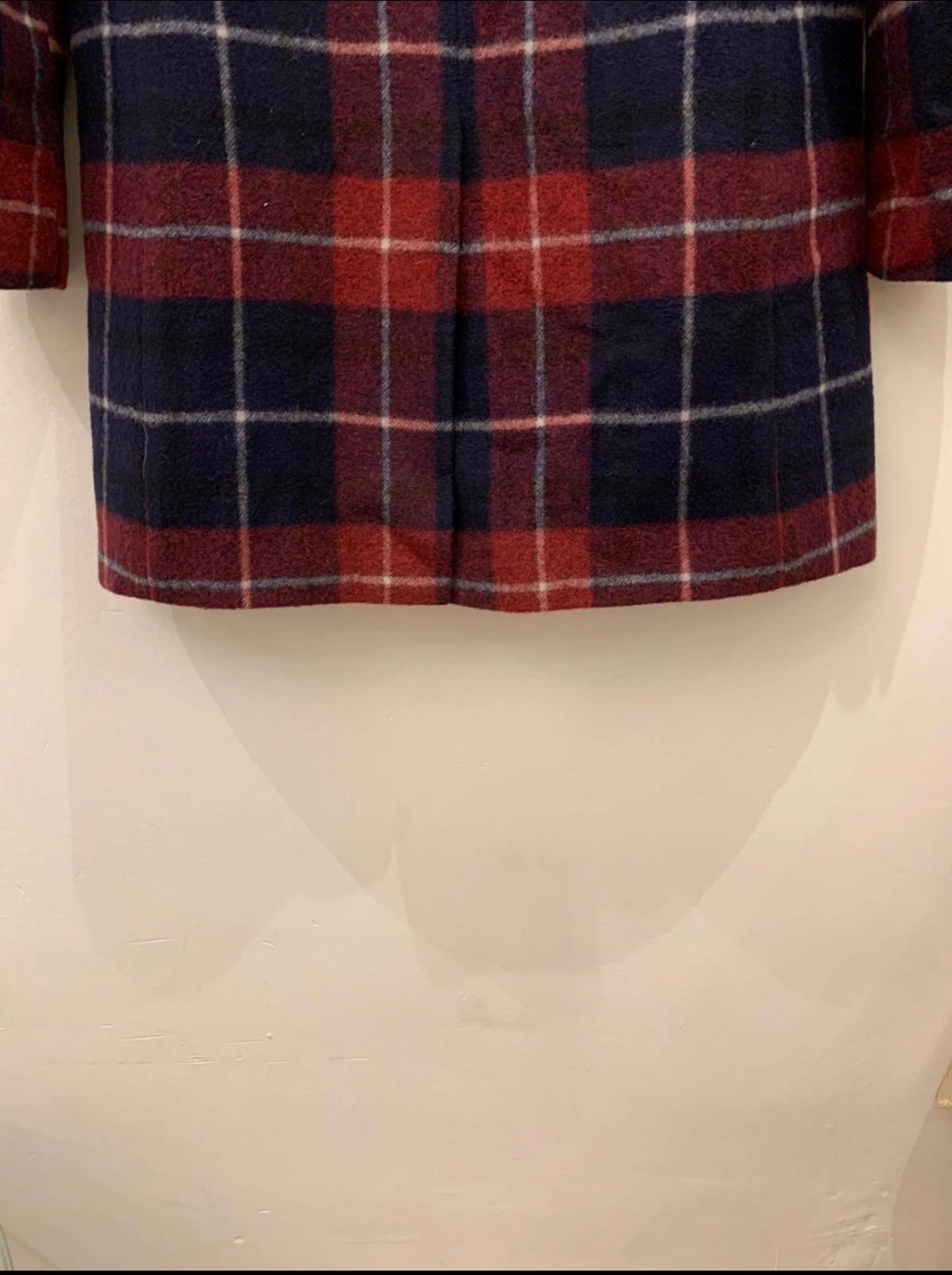 Classic unique style wool blended plaid navy red over coat 40R