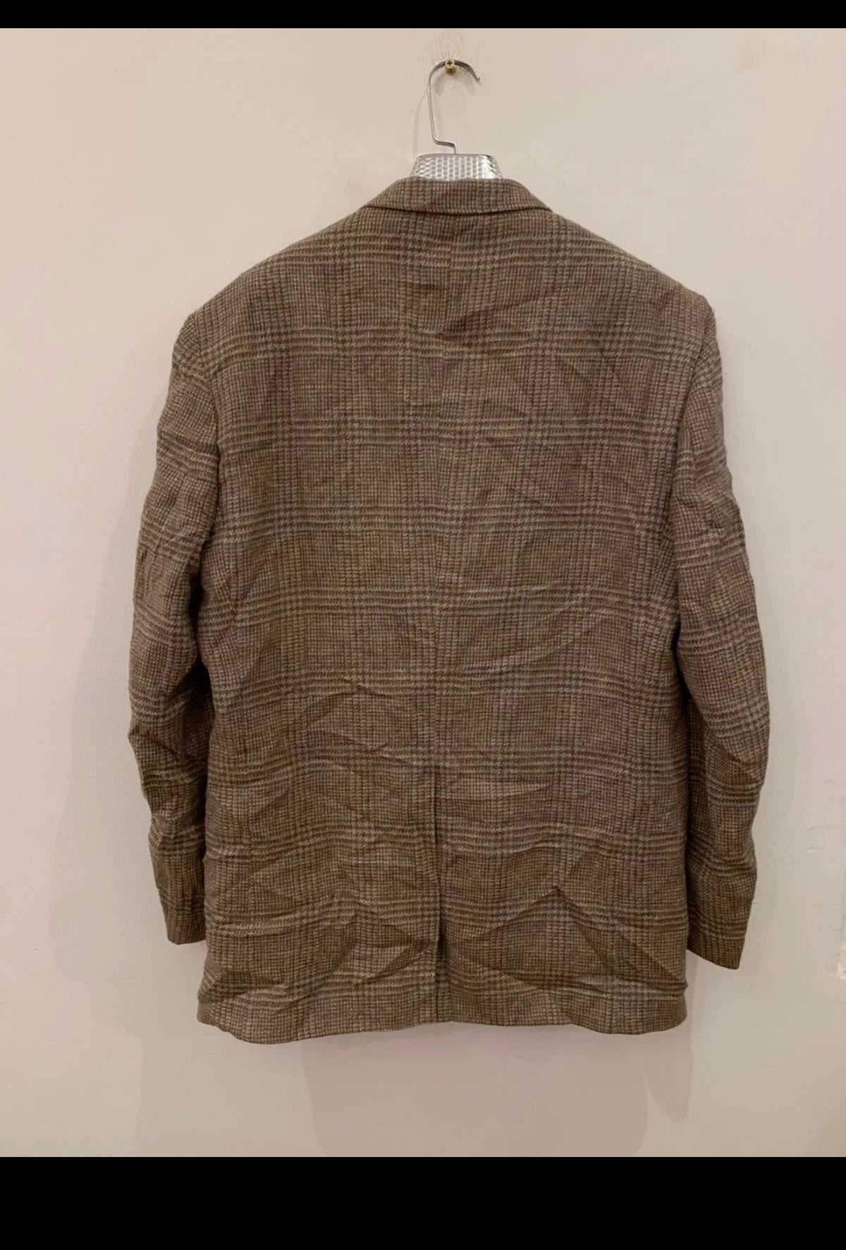 Vintage pure wool handwoven tweed glen check brown hunting jacket blazer 44L