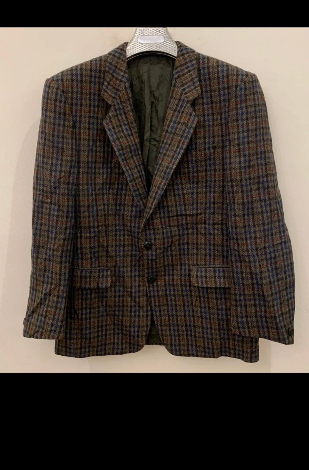 Vintage pure wool tweed camouflage plaid classic brown jacket blazer 42R