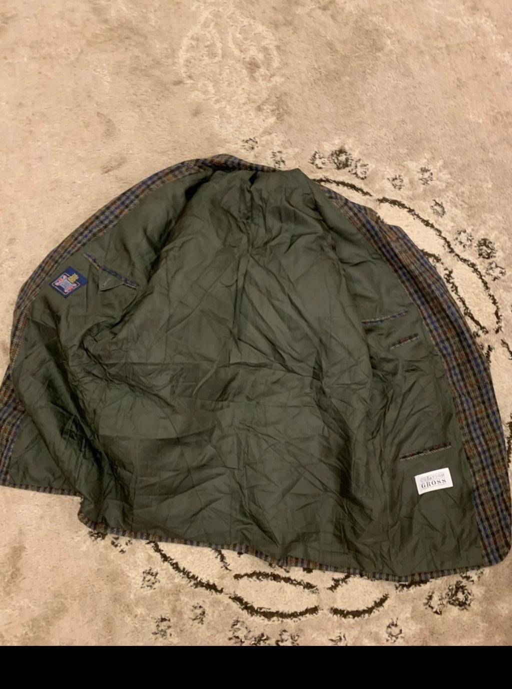 Vintage pure wool tweed camouflage plaid classic brown jacket blazer 42R