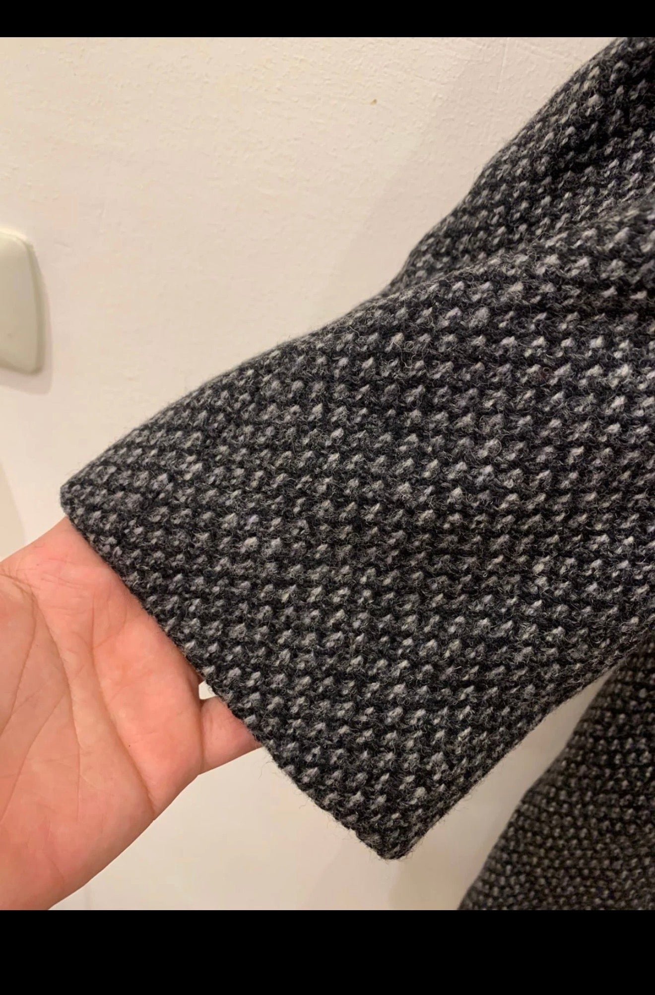 1970s Vintage pure wool handwoven tweed classic charcoal over coat 44R