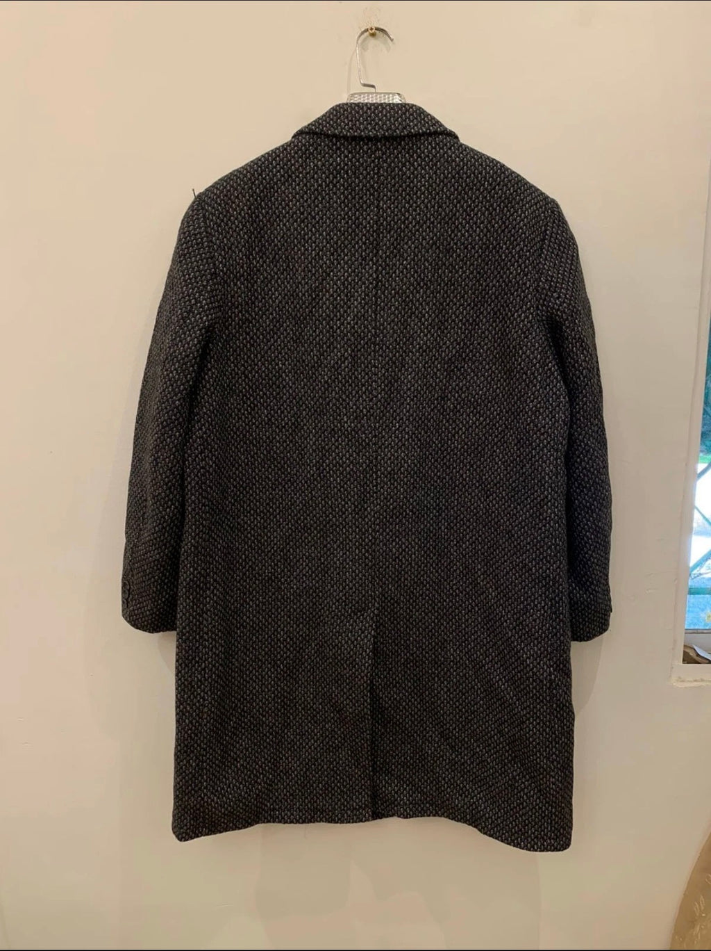 1970s Vintage pure wool handwoven tweed classic charcoal over coat 44R
