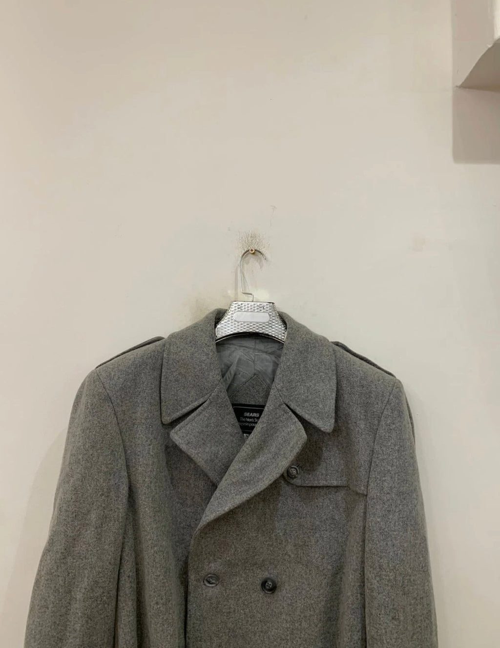 1970s Vintage classic woollen Wool double breasted belted gray over coat 46L XL