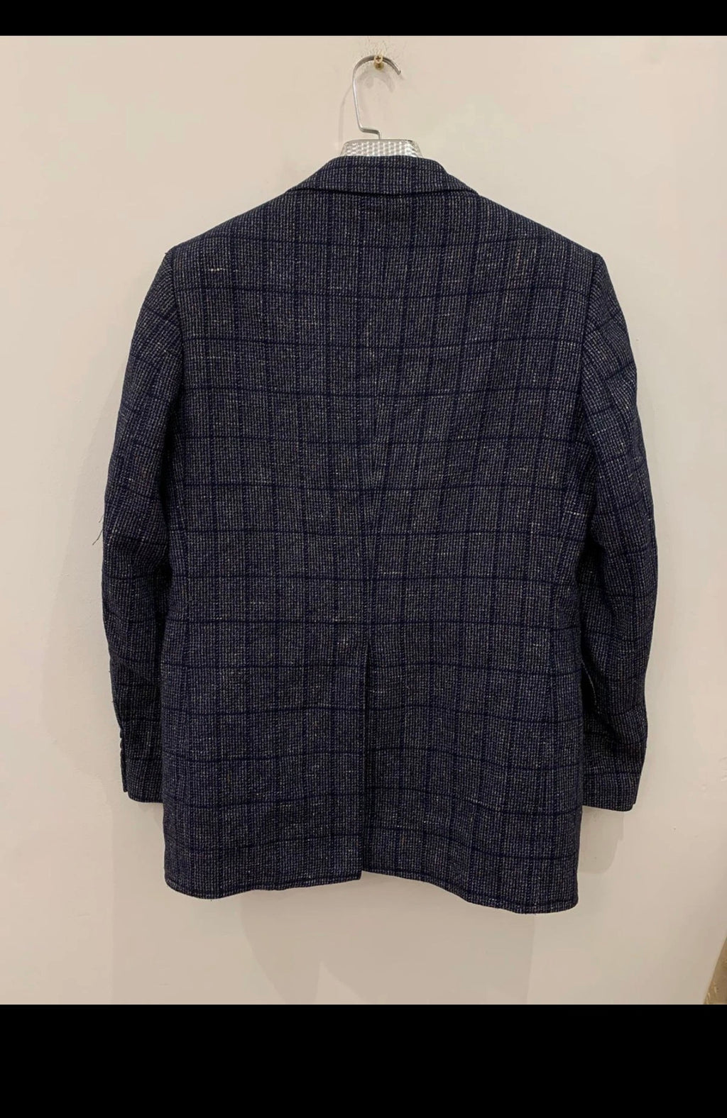 1970s vintage pure wool Windowpane rockabilly disco blue jacket blazer 38R