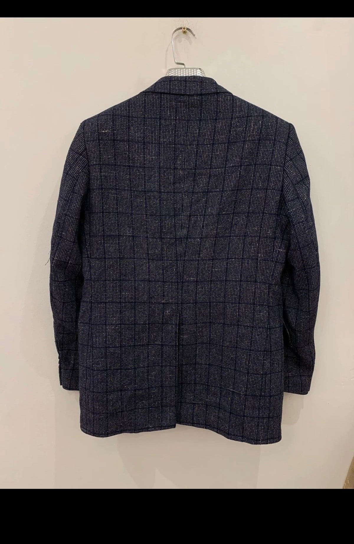 1970s vintage pure wool Windowpane rockabilly disco blue jacket blazer 38R