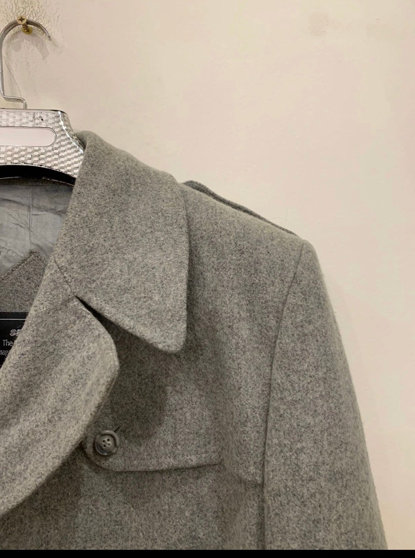 1970s Vintage classic woollen Wool double breasted belted gray over coat 46L XL