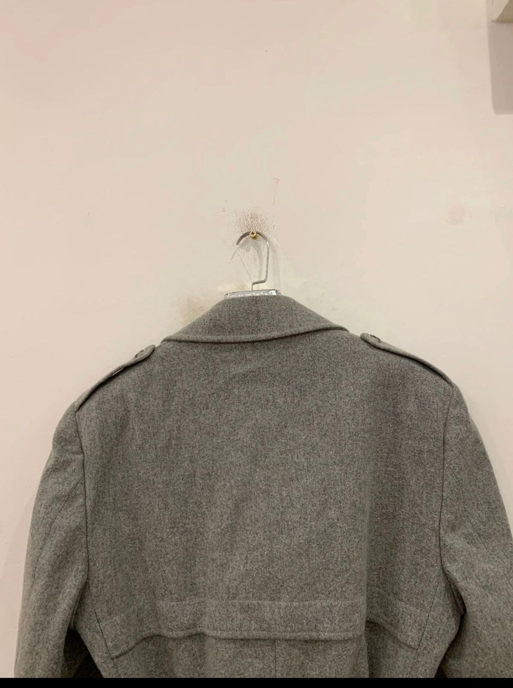 1970s Vintage classic woollen Wool double breasted belted gray over coat 46L XL