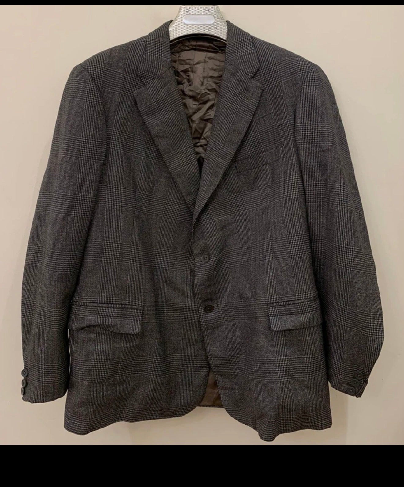 1950s Vintage handtailored all worsted wool glen check gray jacket blazer 42R