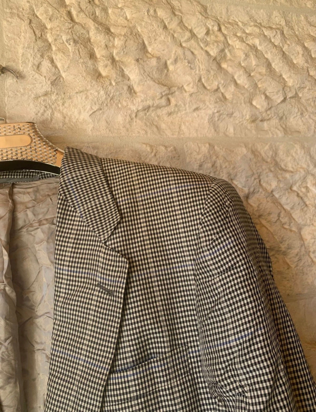 Vintage 100% pure silk camouflage plaid classic gray jacket blazer 42R