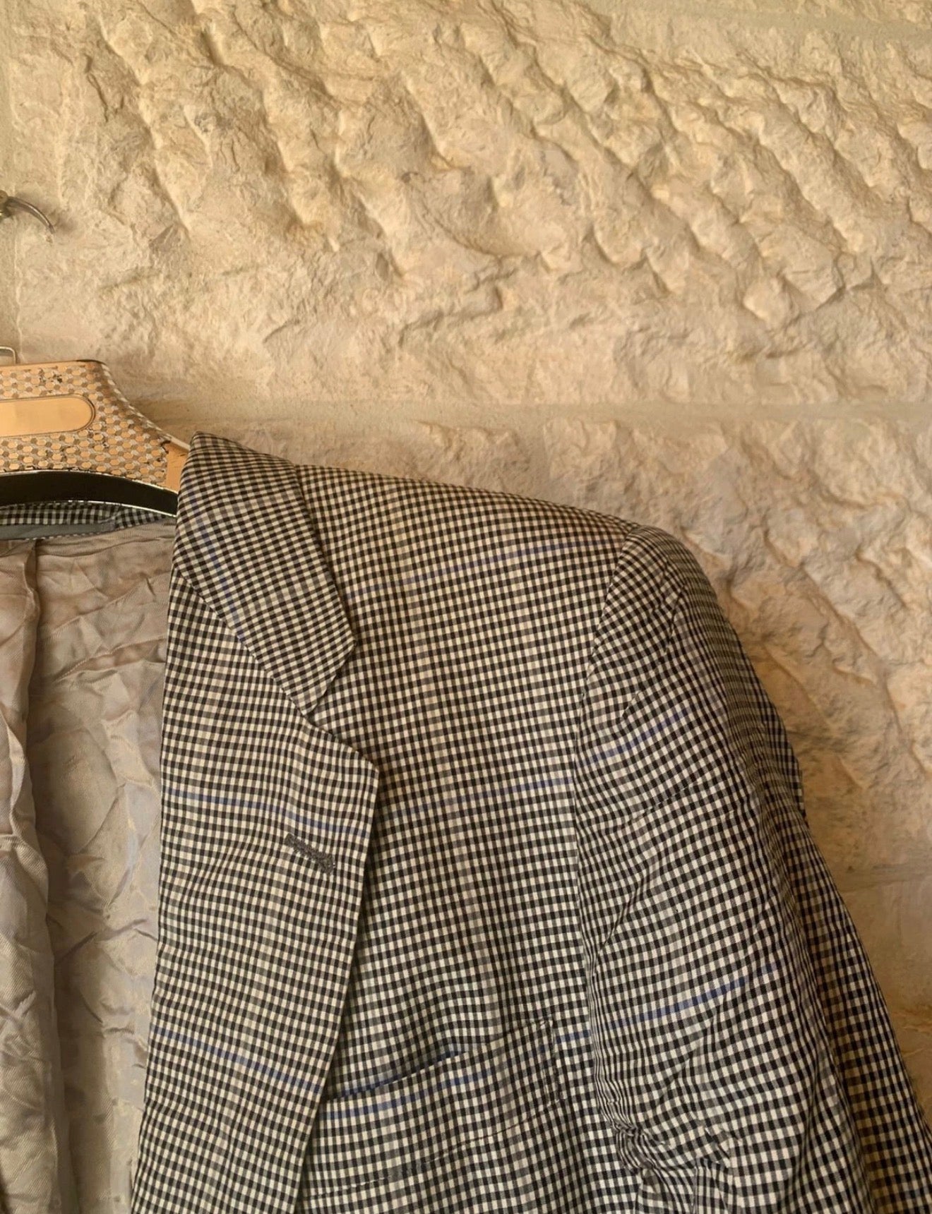 Vintage 100% pure silk camouflage plaid classic gray jacket blazer 42R