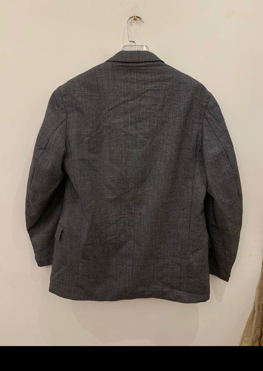 1950s Vintage handtailored all worsted wool glen check gray jacket blazer 42R