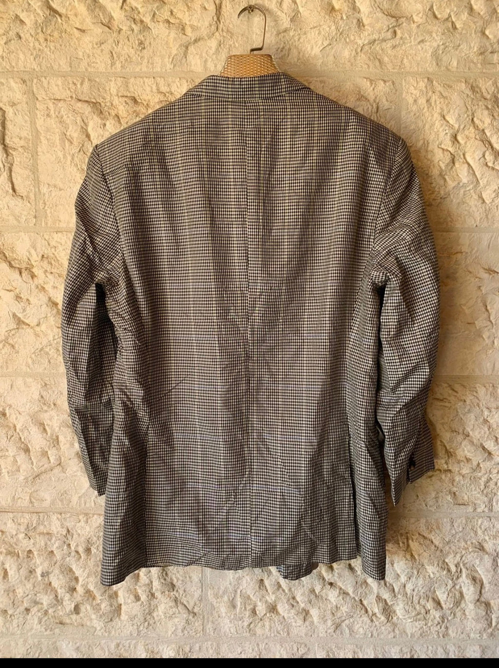Vintage 100% pure silk camouflage plaid classic gray jacket blazer 42R
