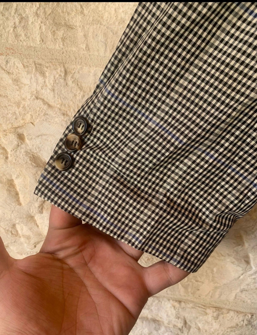 Vintage 100% pure silk camouflage plaid classic gray jacket blazer 42R