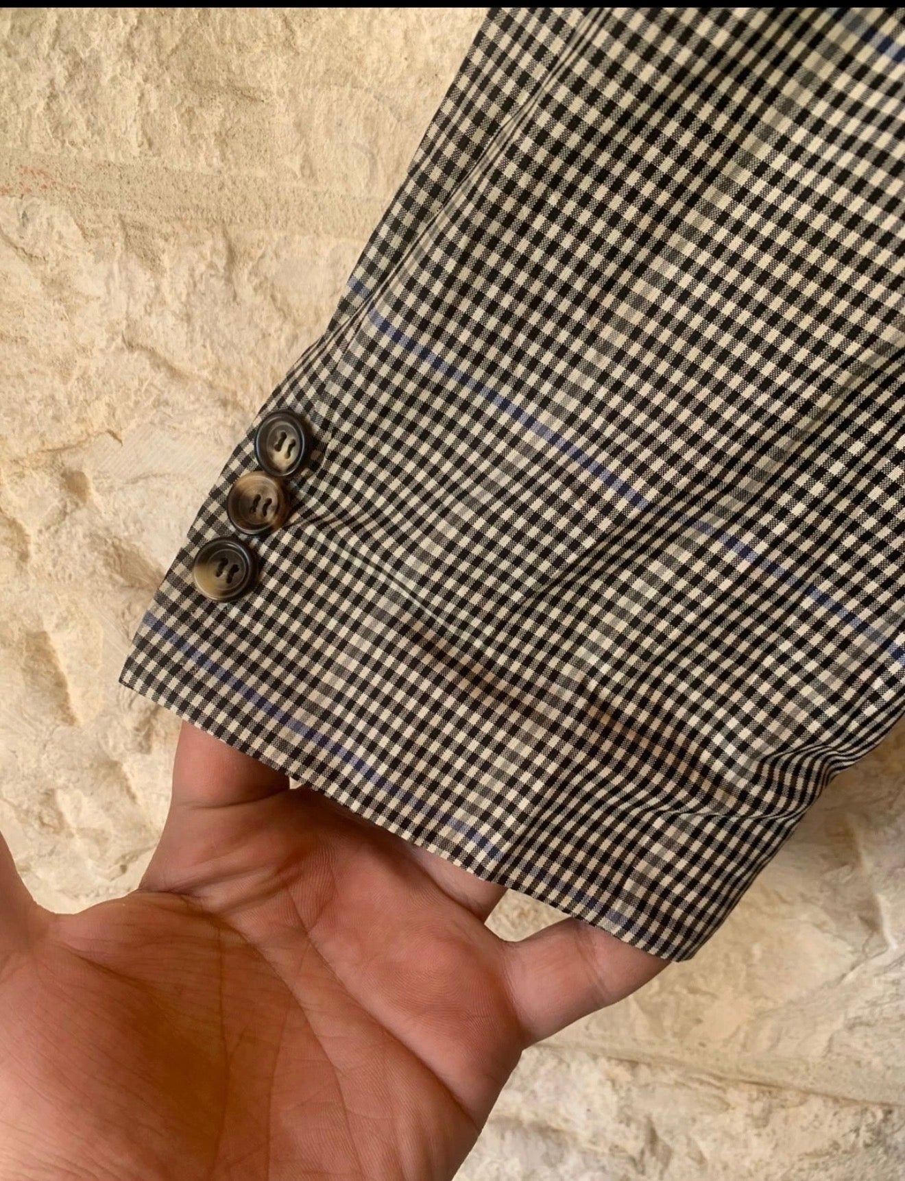Vintage 100% pure silk camouflage plaid classic gray jacket blazer 42R