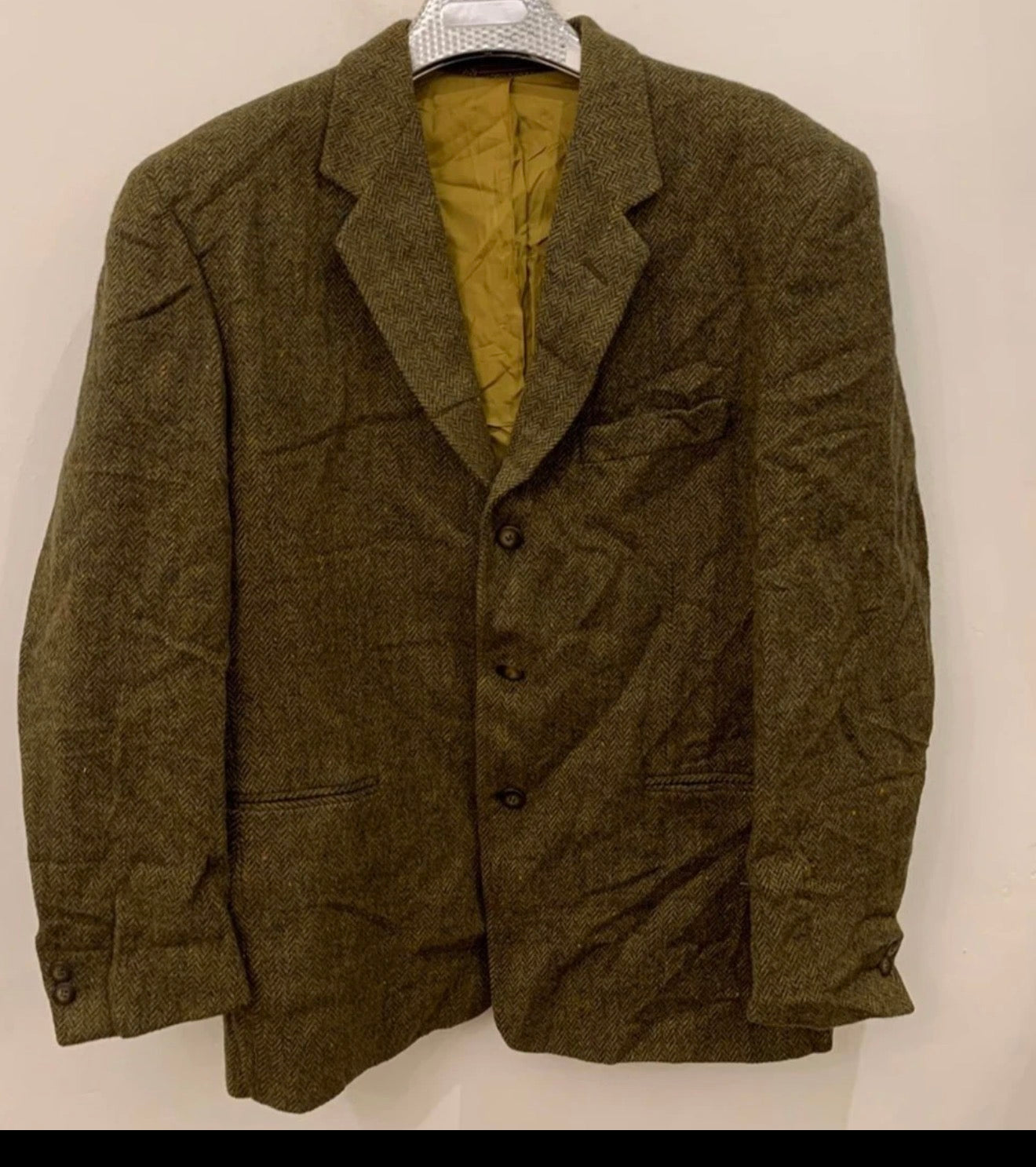 Vintage trussardi pure wool handwoven tweed herringbone green jacket blazer 42R