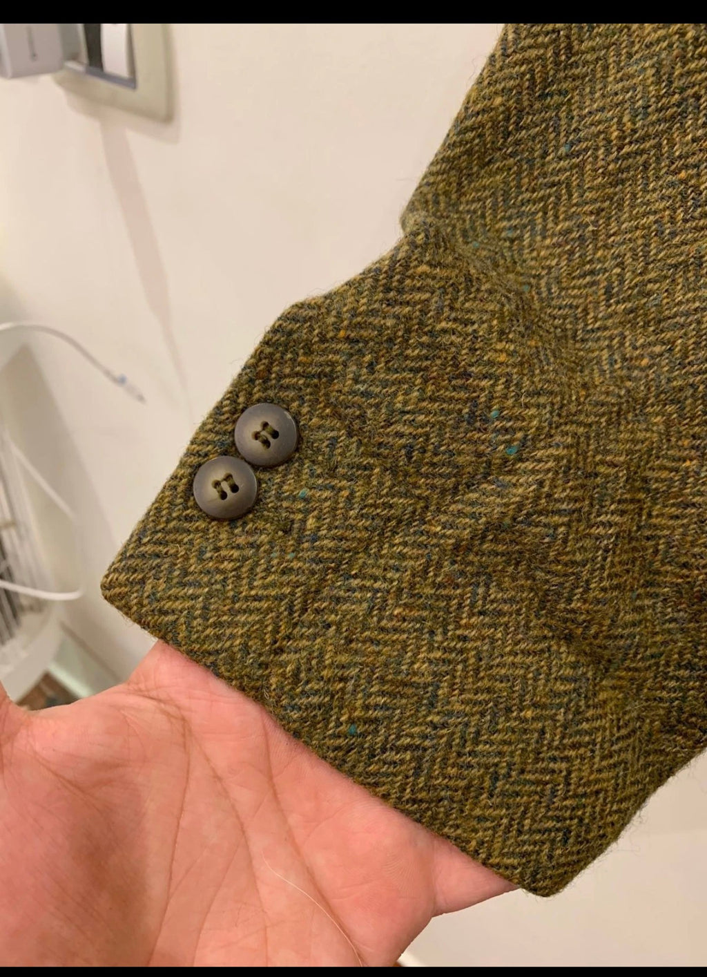Vintage trussardi pure wool handwoven tweed herringbone green jacket blazer 42R
