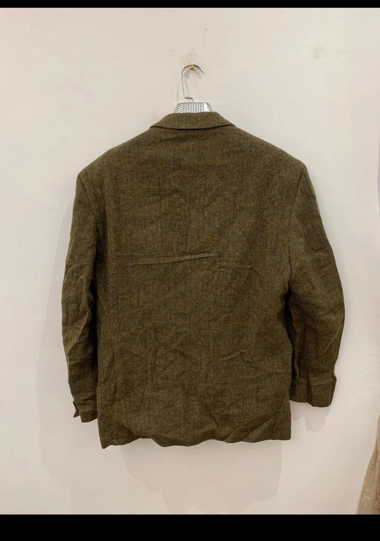 Vintage trussardi pure wool handwoven tweed herringbone green jacket blazer 42R