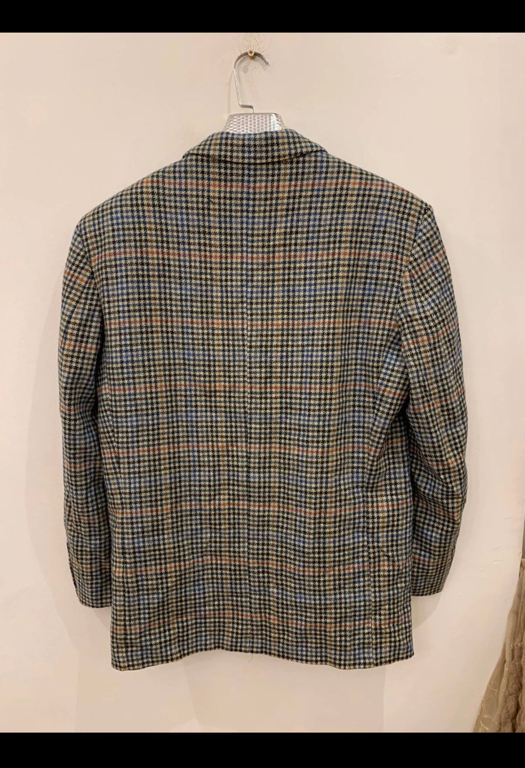 Vintage houndstooth plaid pure wool handwoven tweed jacket blazer 42R