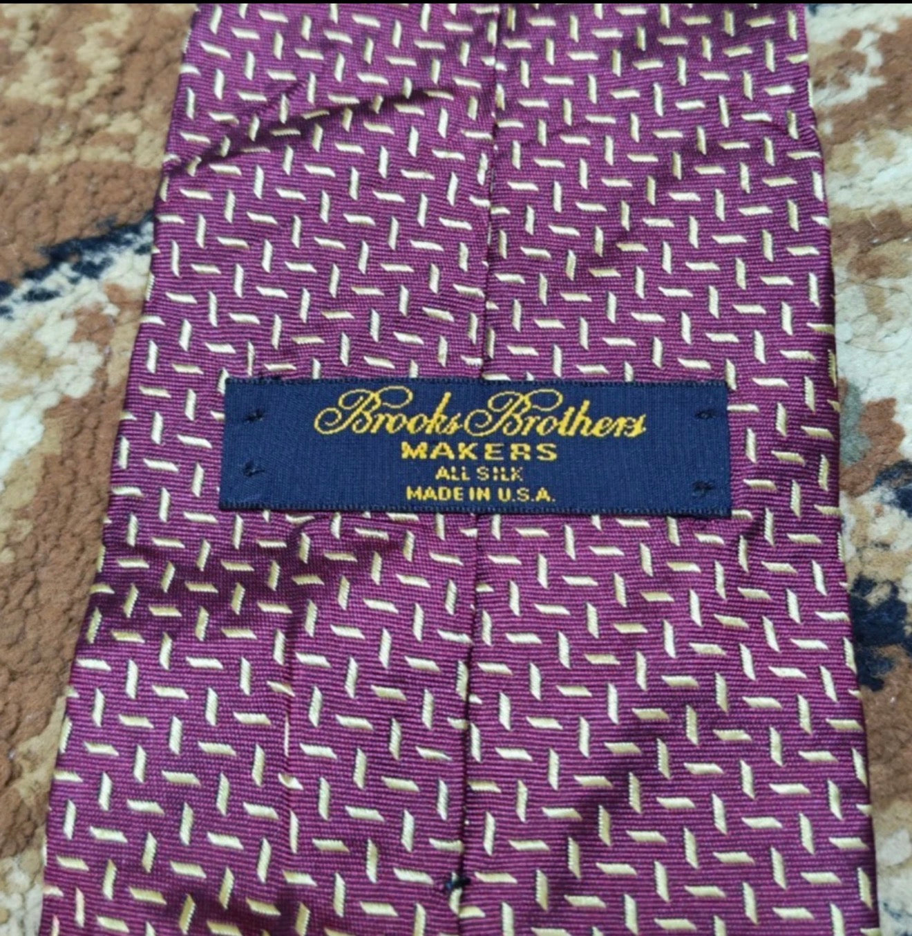 Vintage Brooks Brothers Makers 100% all silk burgundy geometric neck tie