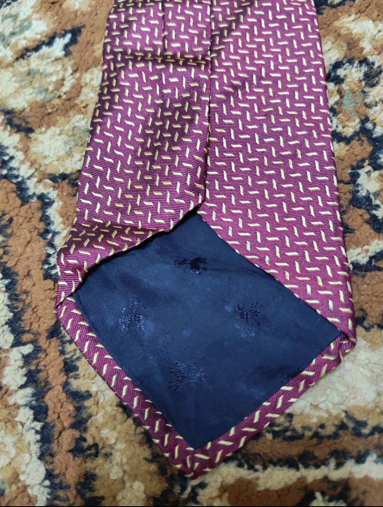 Vintage Brooks Brothers Makers 100% all silk burgundy geometric neck tie