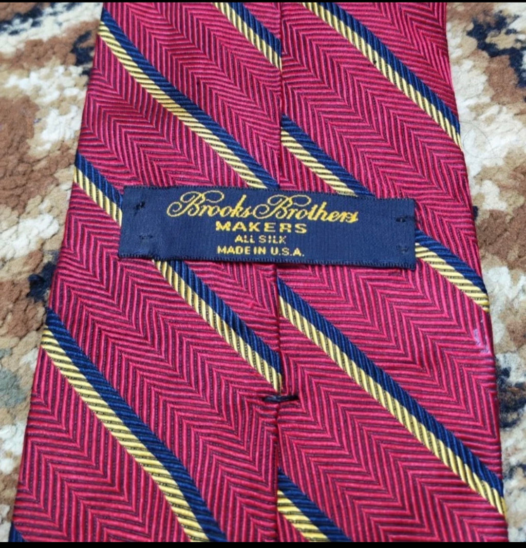 Vintage Brooks Brothers Makers classic 100% all silk red awning neck tie