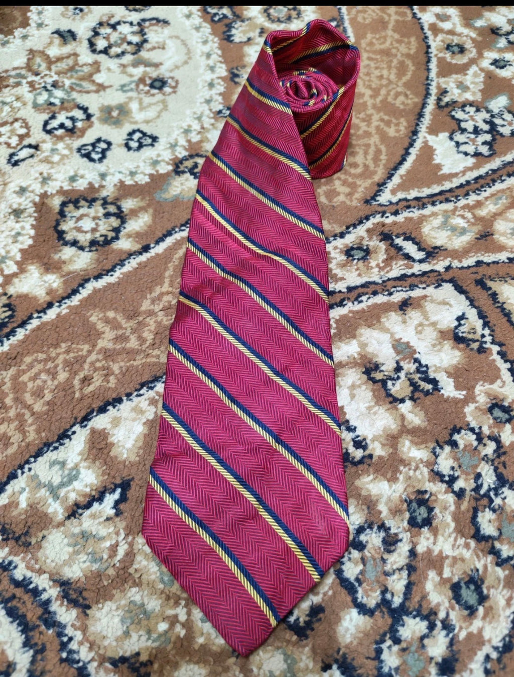 Vintage Brooks Brothers Makers classic 100% all silk red awning neck tie