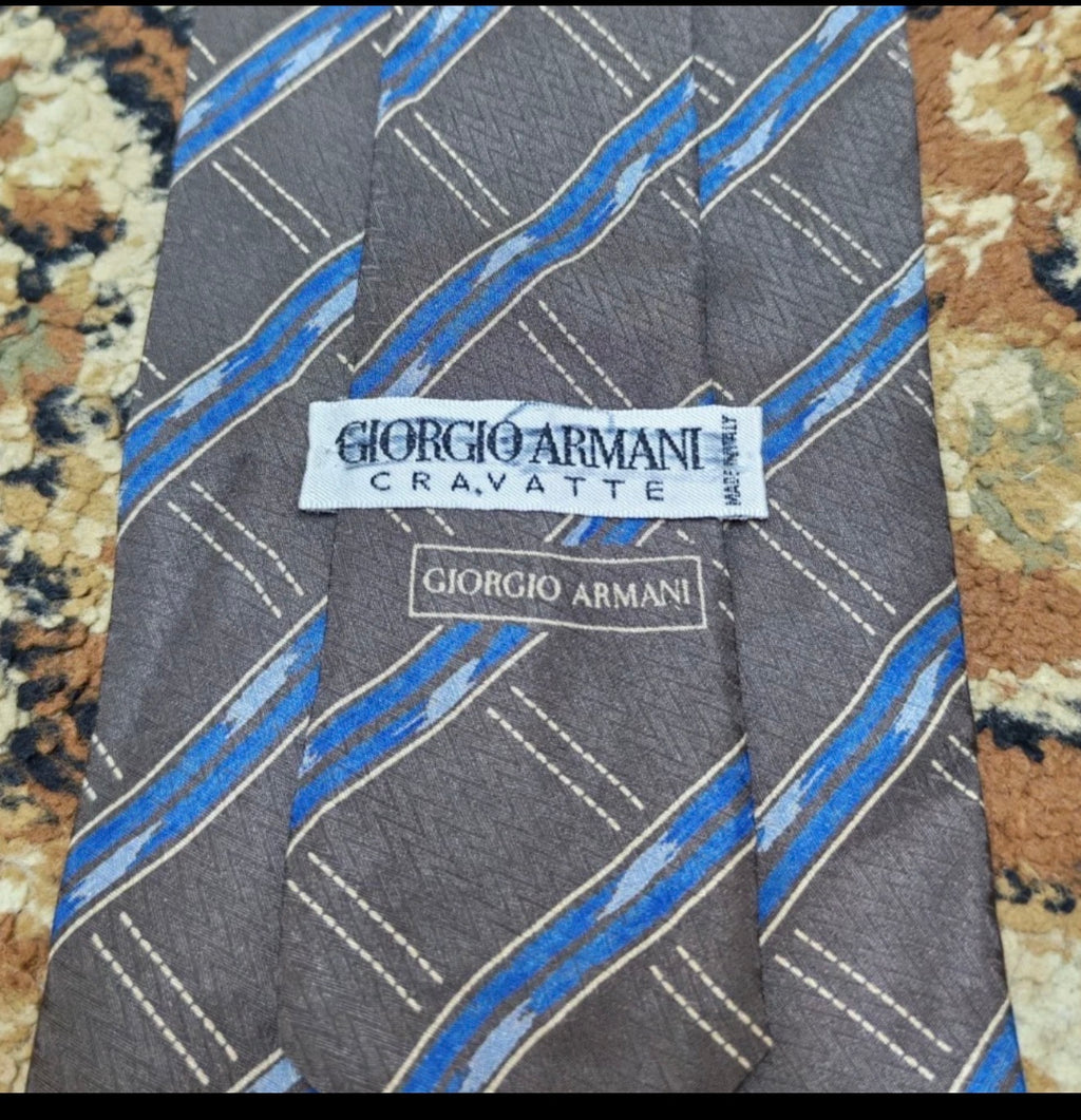 mens vintage Giorgio Armani Cravatte 100% all silk luxury plaid brown neck tie
