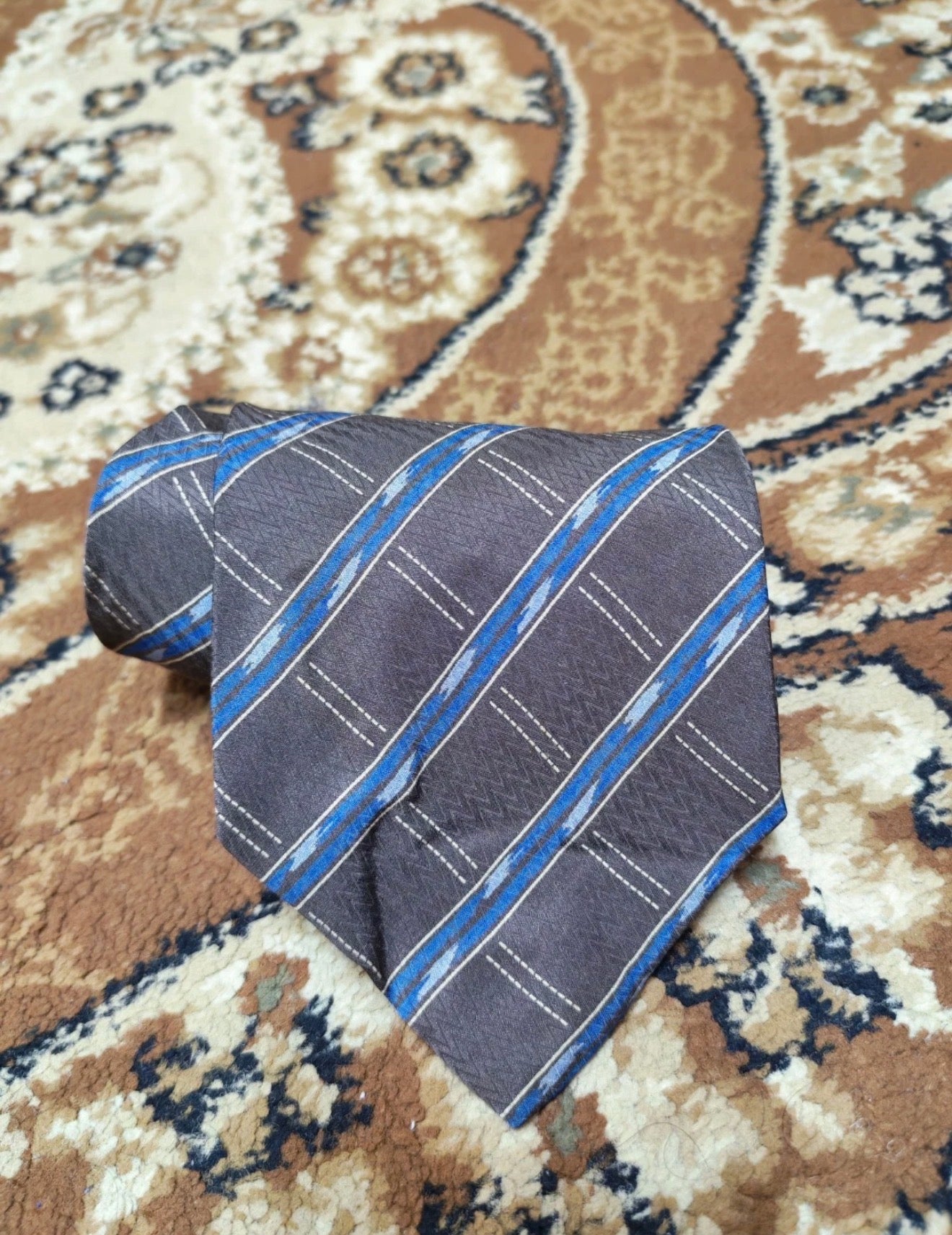 mens vintage Giorgio Armani Cravatte 100% all silk luxury plaid brown neck tie