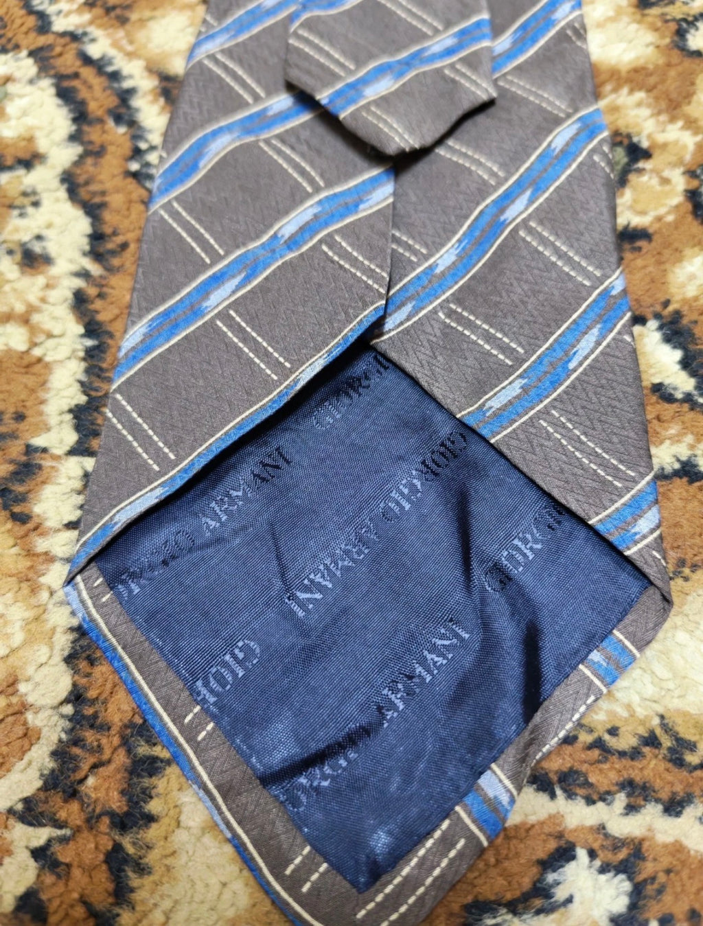 mens vintage Giorgio Armani Cravatte 100% all silk luxury plaid brown neck tie