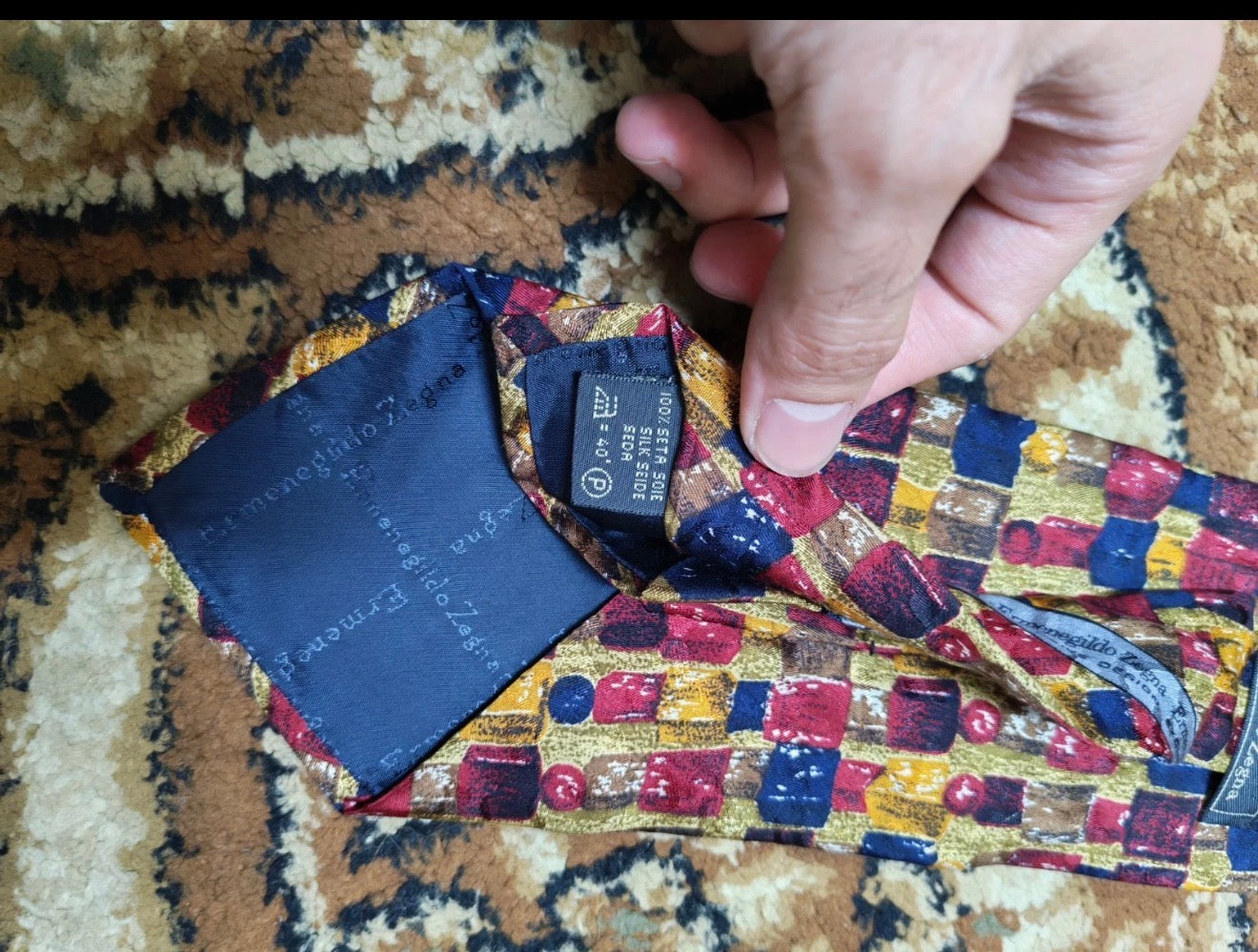 Vintage Ermenegildo Zegna classic 100% all silk Retro luxury geometric neck tie