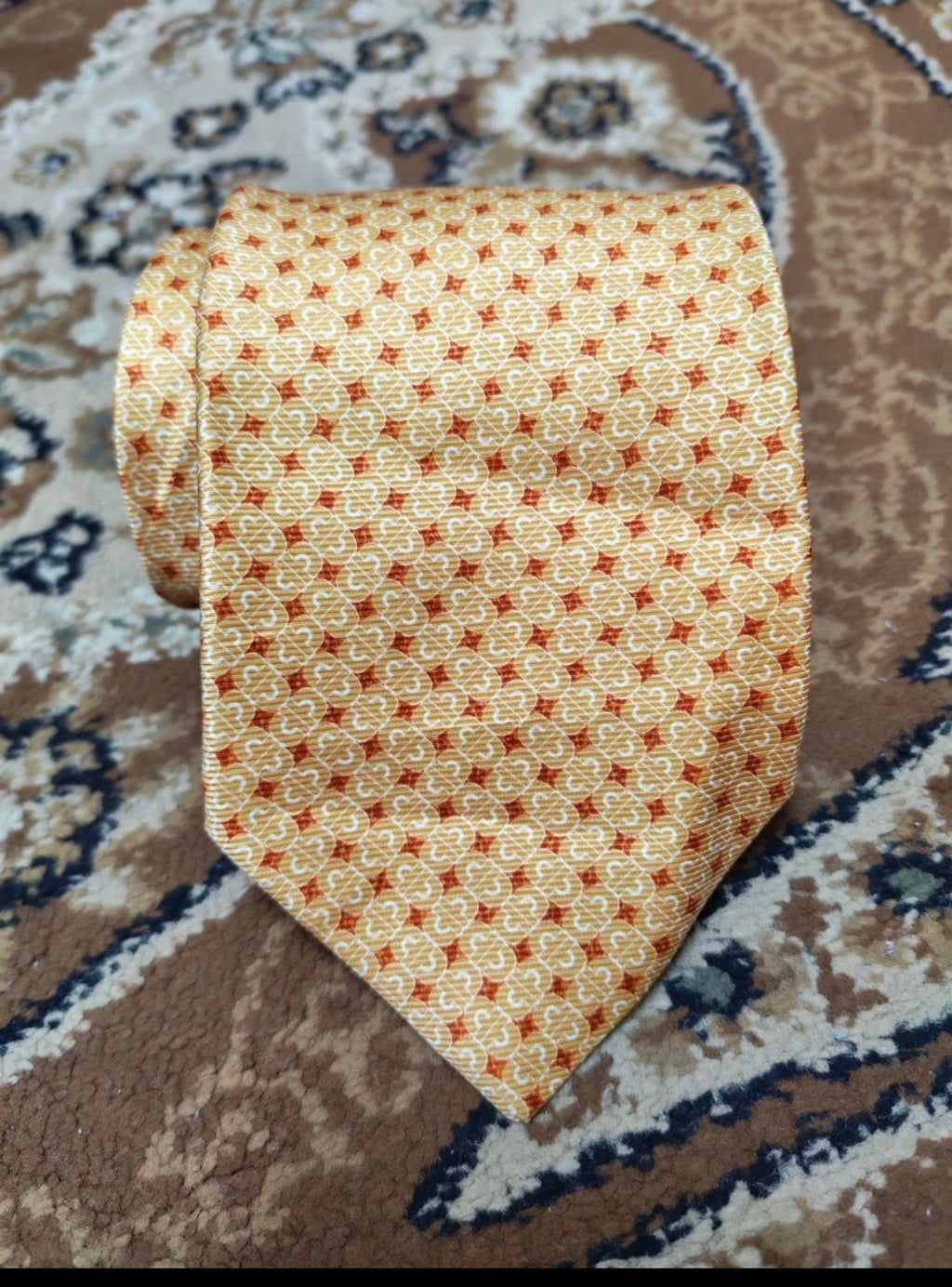 Vintage Bvlgari classic 100% all silk luxury Geometric orange neck tie