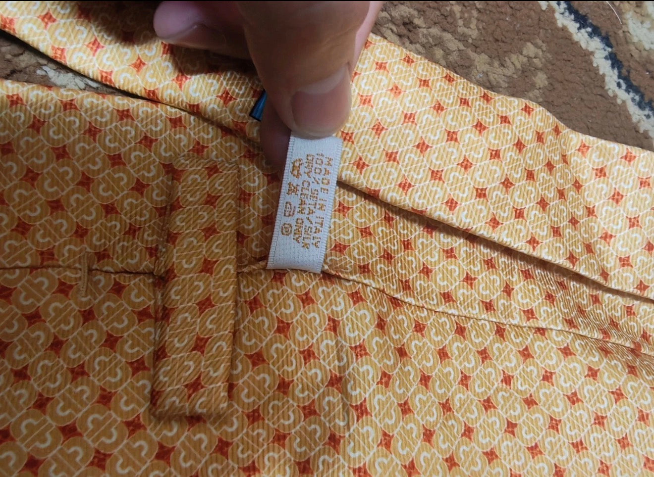 Vintage Bvlgari classic 100% all silk luxury Geometric orange neck tie