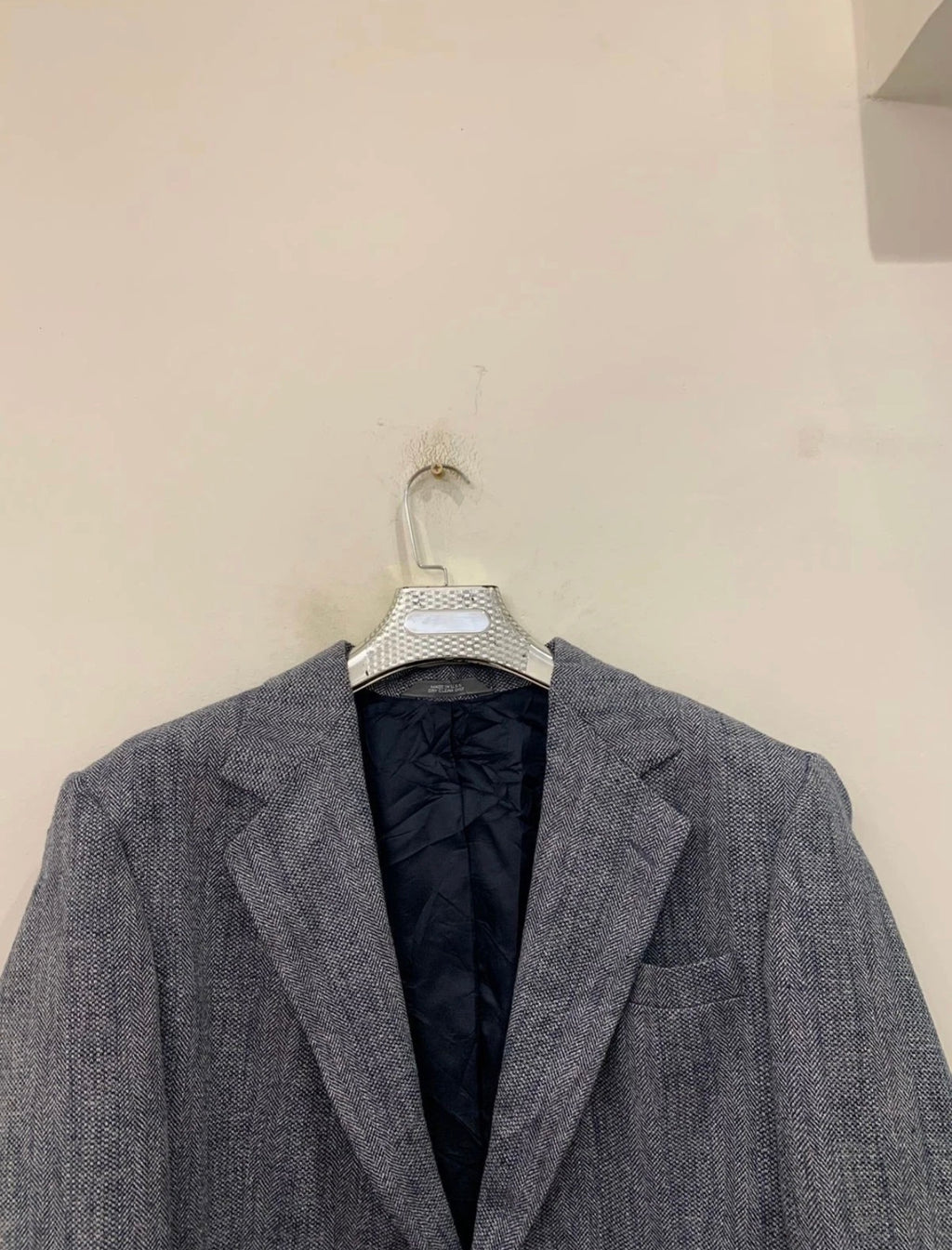 Vintage pure wool soft tweed herringbone classic gray blue jacket blazer 44R
