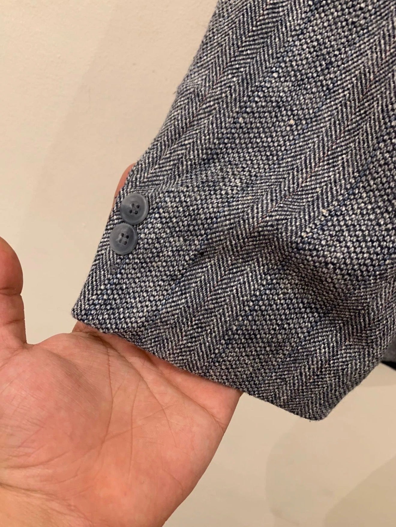 Vintage pure wool soft tweed herringbone classic gray blue jacket blazer 44R