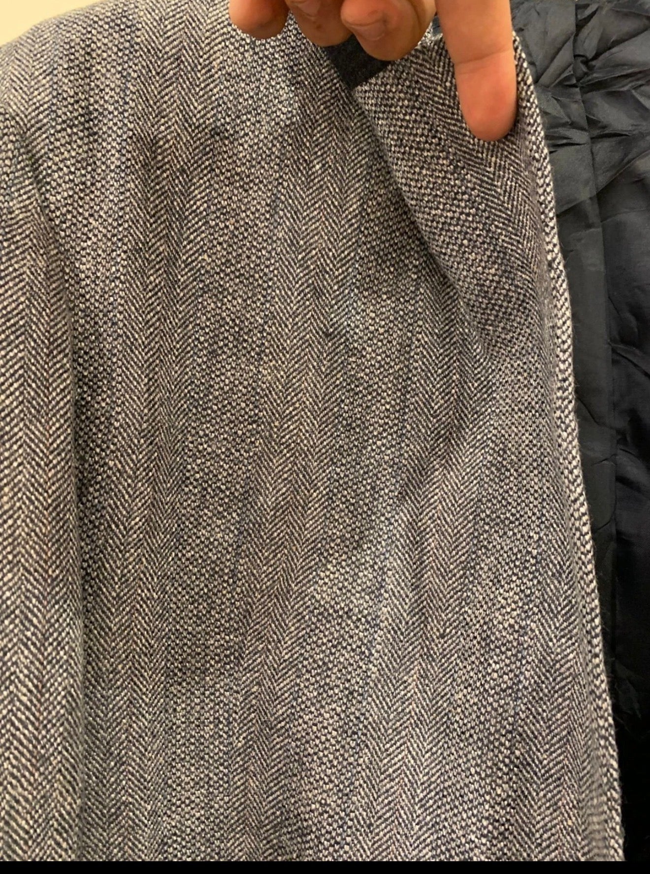 Vintage pure wool soft tweed herringbone classic gray blue jacket blazer 44R