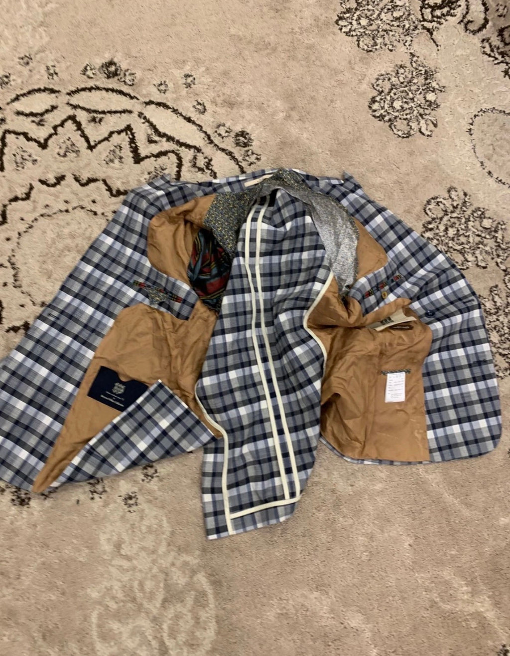 Classic Bertoni wool blend plaid double breasted jacket blazer 38R