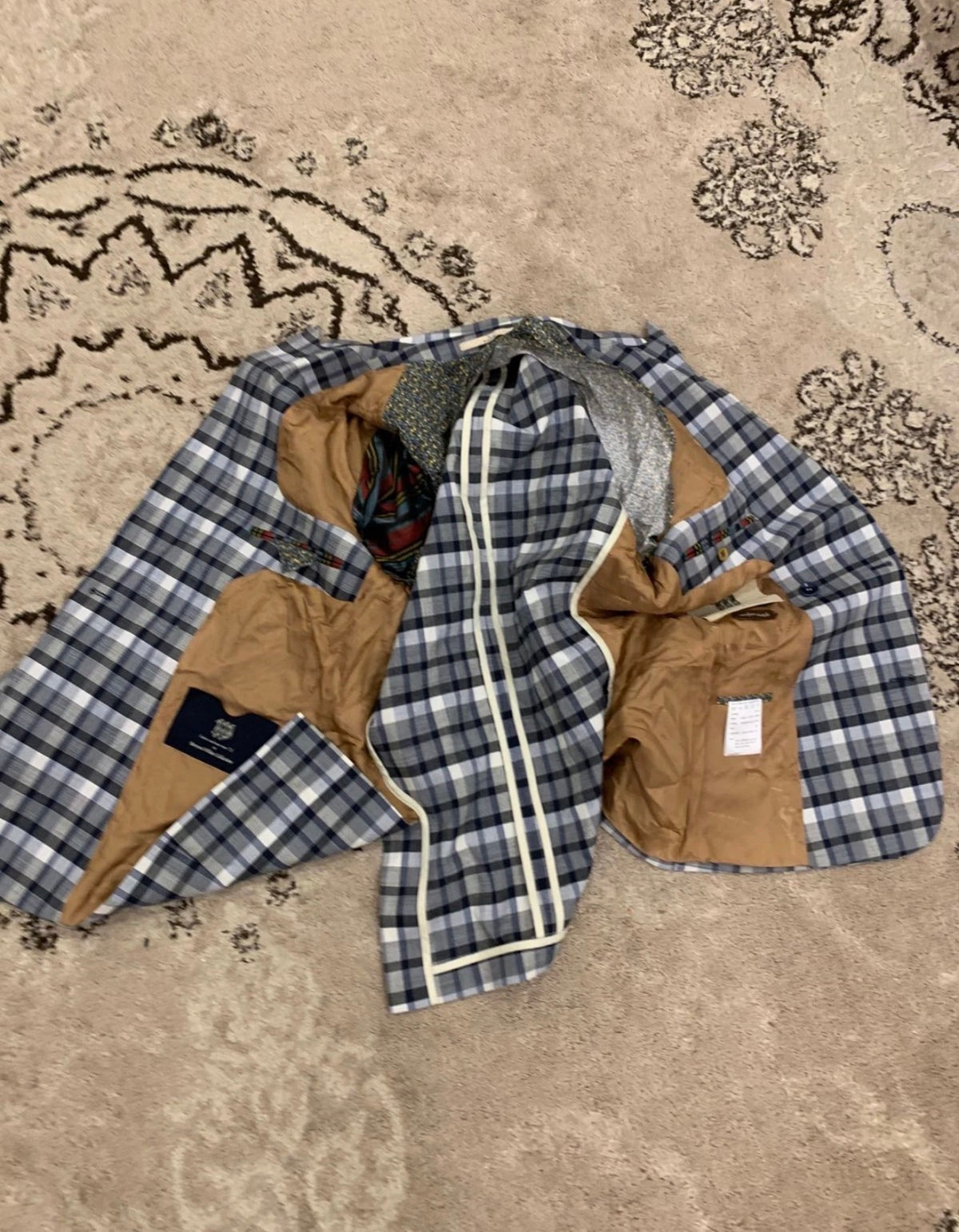 Classic Bertoni wool blend plaid double breasted jacket blazer 38R