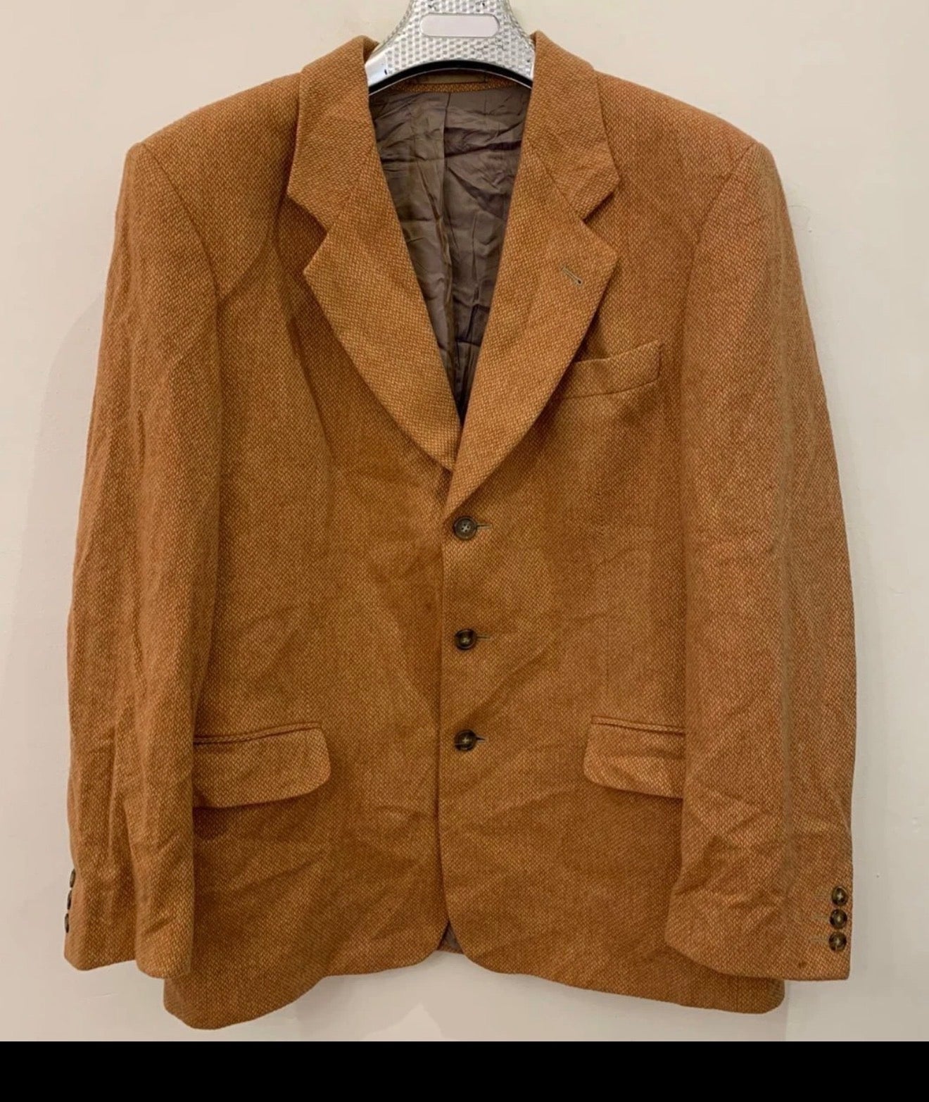 Vintage pure wool tweed orange classic hunting jacket blazer 44R 44L