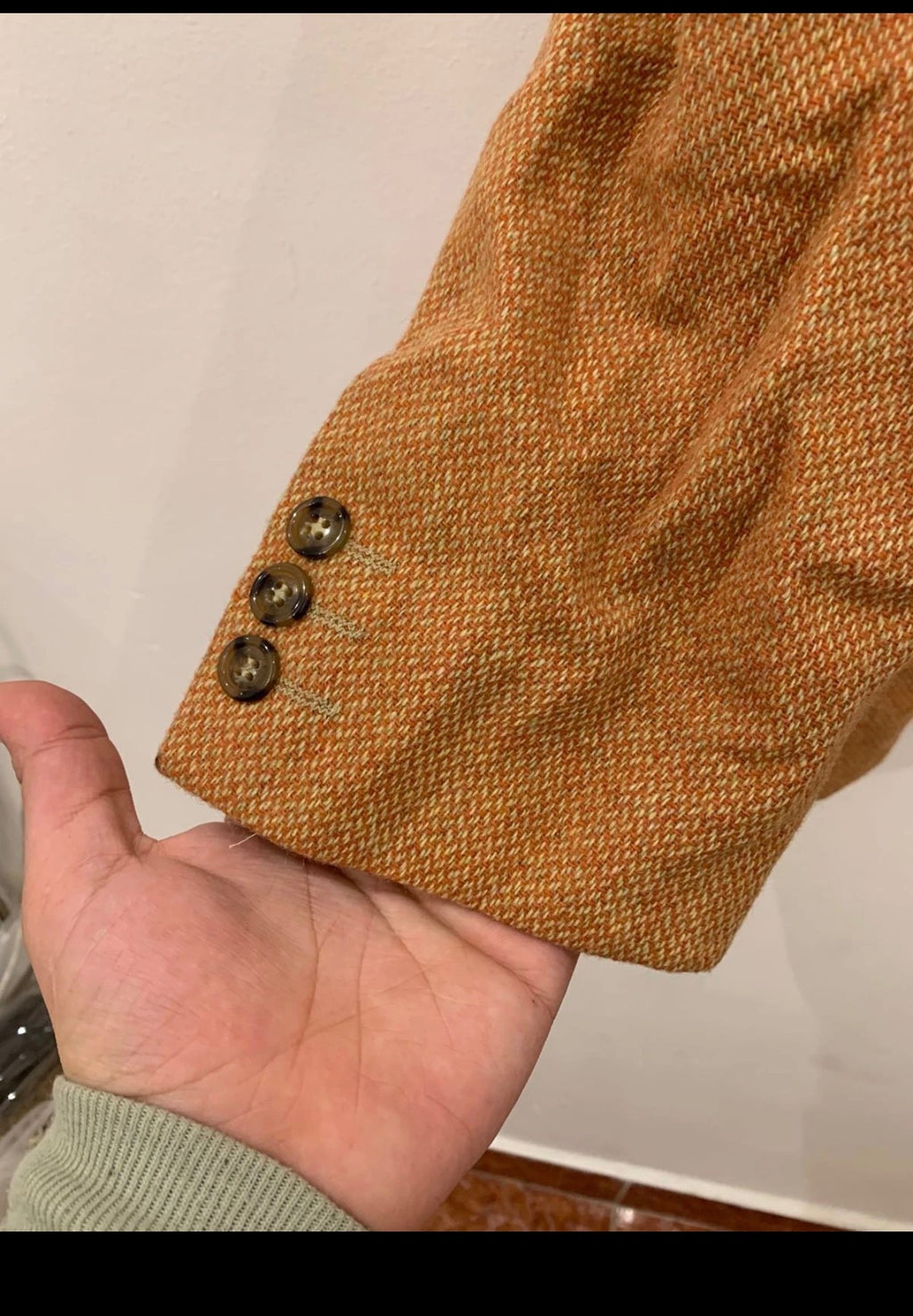 Vintage pure wool tweed orange classic hunting jacket blazer 44R 44L