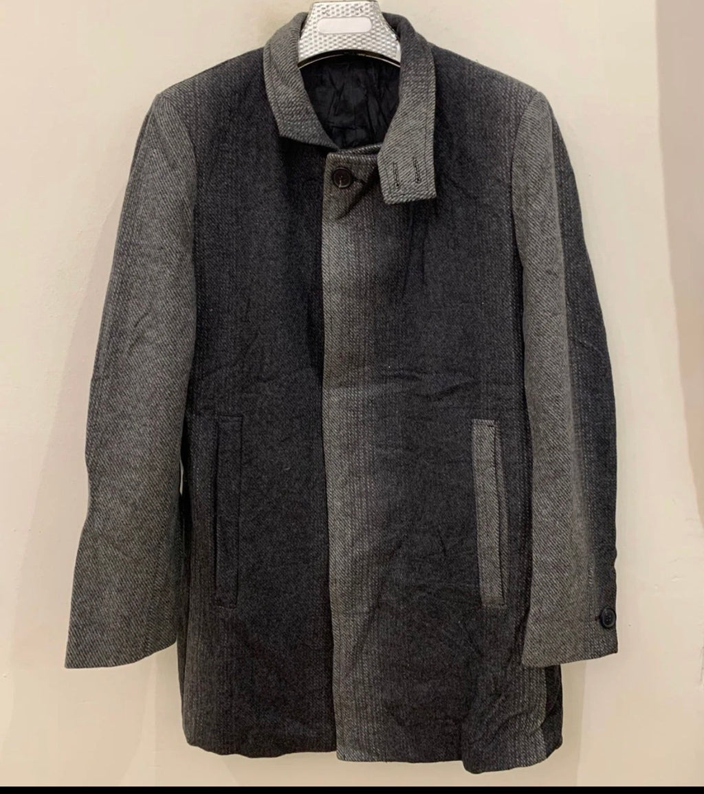 Vintage woollen wool classic unique charcoal gray over coat jacket 40R 40L