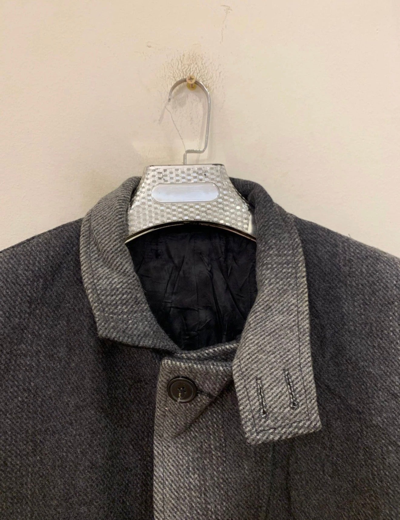 Vintage woollen wool classic unique charcoal gray over coat jacket 40R 40L