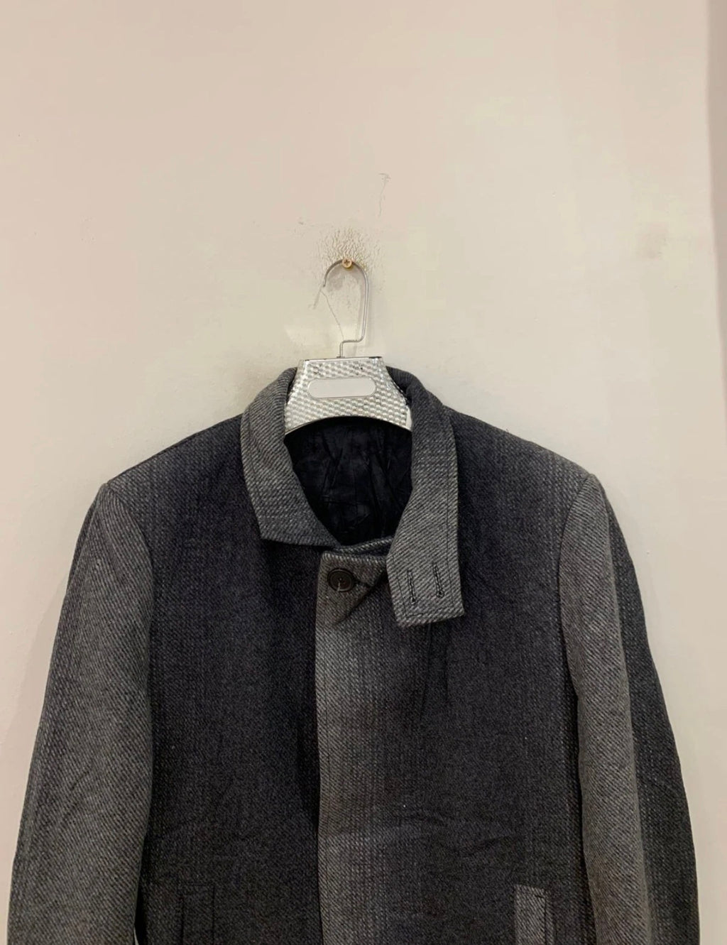 Vintage woollen wool classic unique charcoal gray over coat jacket 40R 40L