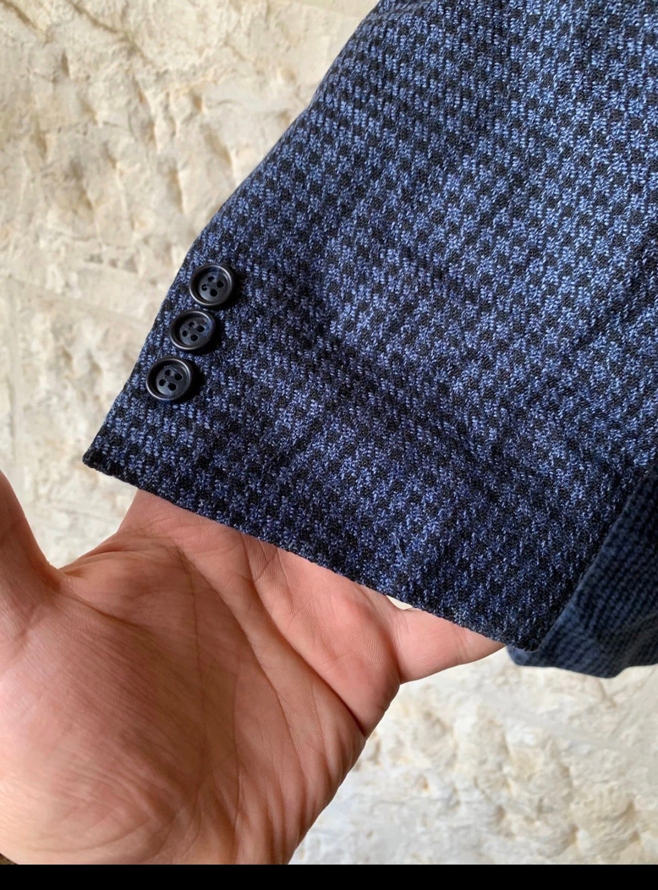 Vintage Carl Gross Wool & Cashmere houndstooth classic blue jacket blazer 42R