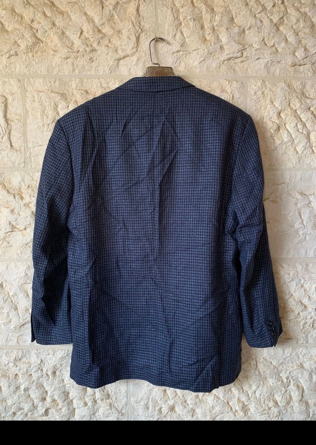 Vintage Carl Gross Wool & Cashmere houndstooth classic blue jacket blazer 42R
