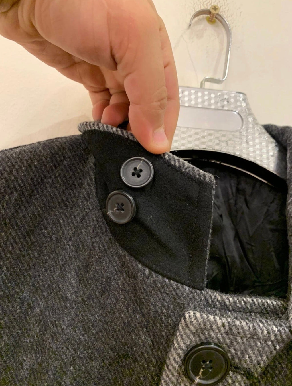 Vintage woollen wool classic unique charcoal gray over coat jacket 40R 40L