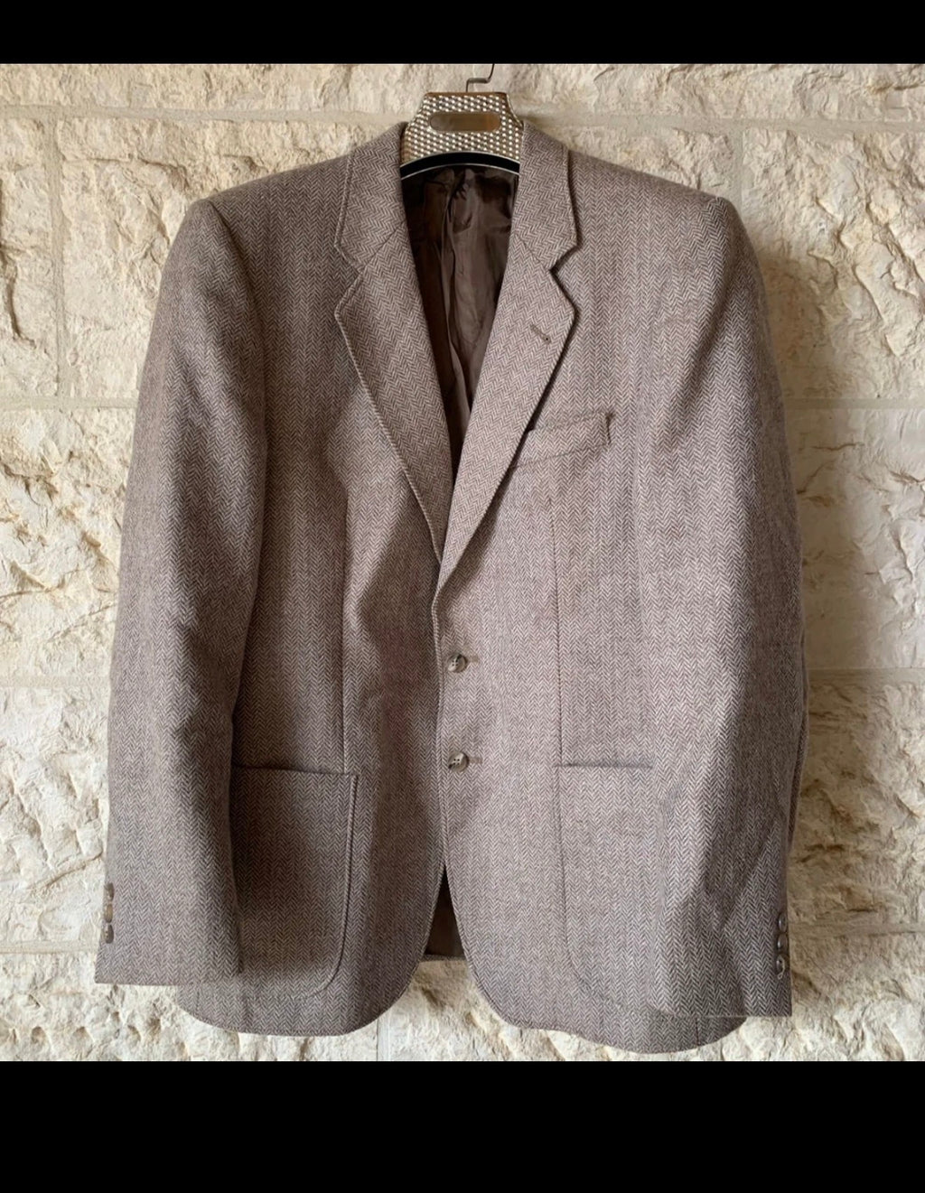 Vintage pure wool handwoven Tweed herringbone brown hunting jacket blazer 40R