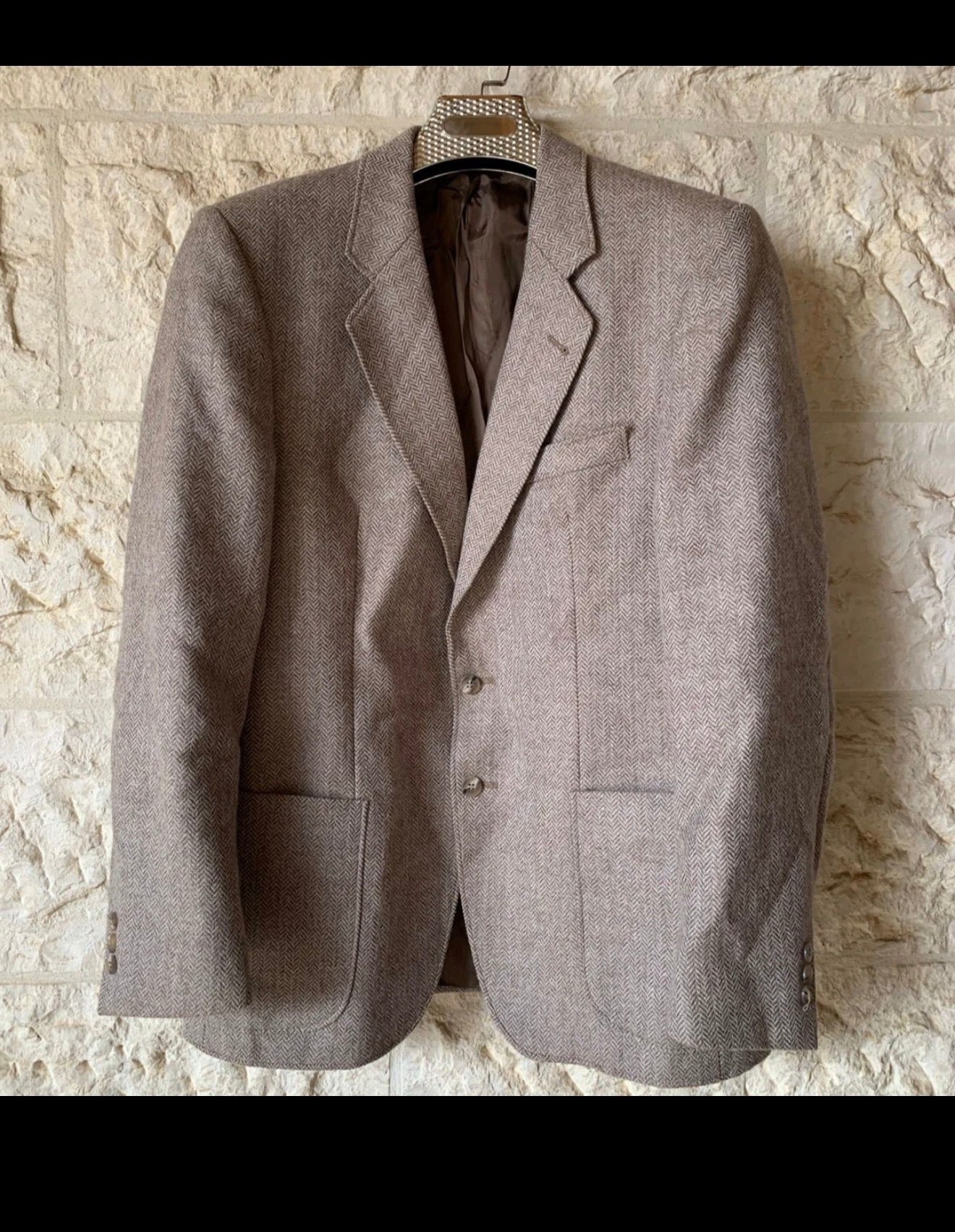 Vintage pure wool handwoven Tweed herringbone brown hunting jacket blazer 40R