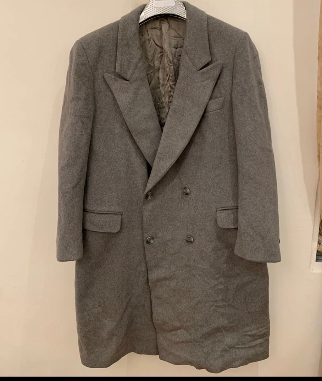 Vintage wool cashmere blend double breasted gangster gray over coat 42R