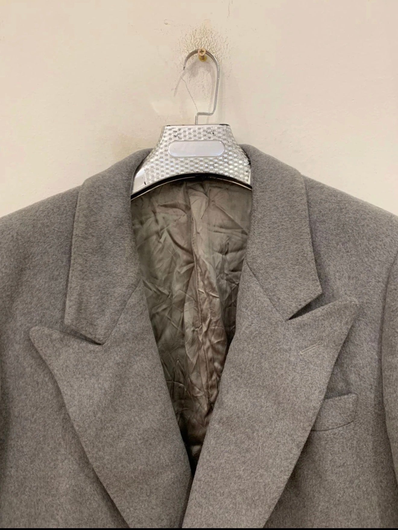 Vintage wool cashmere blend double breasted gangster gray over coat 42R