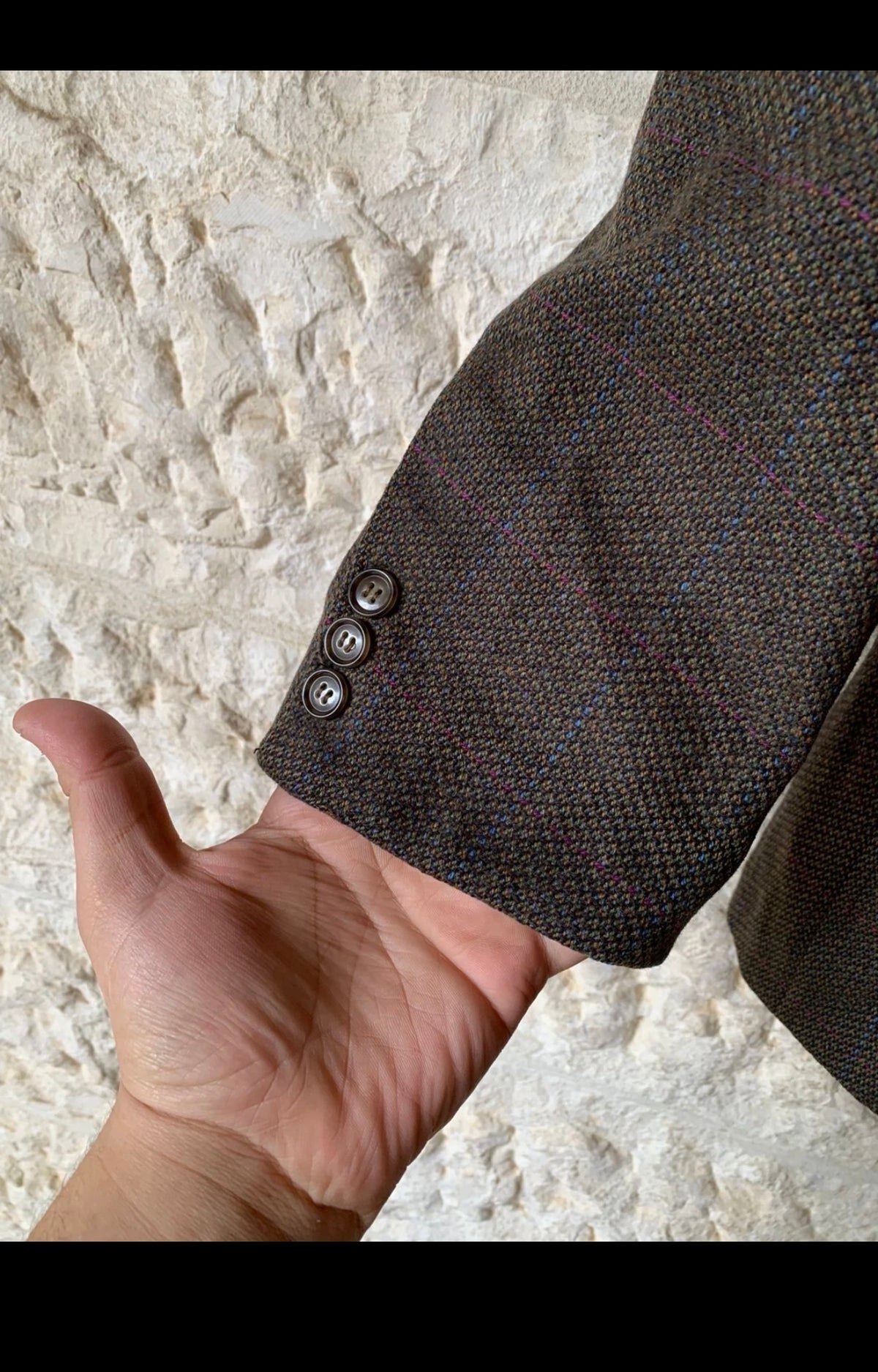 Vintage Wool Cashmere Silk Windowpane green hunting jacket blazer 42R